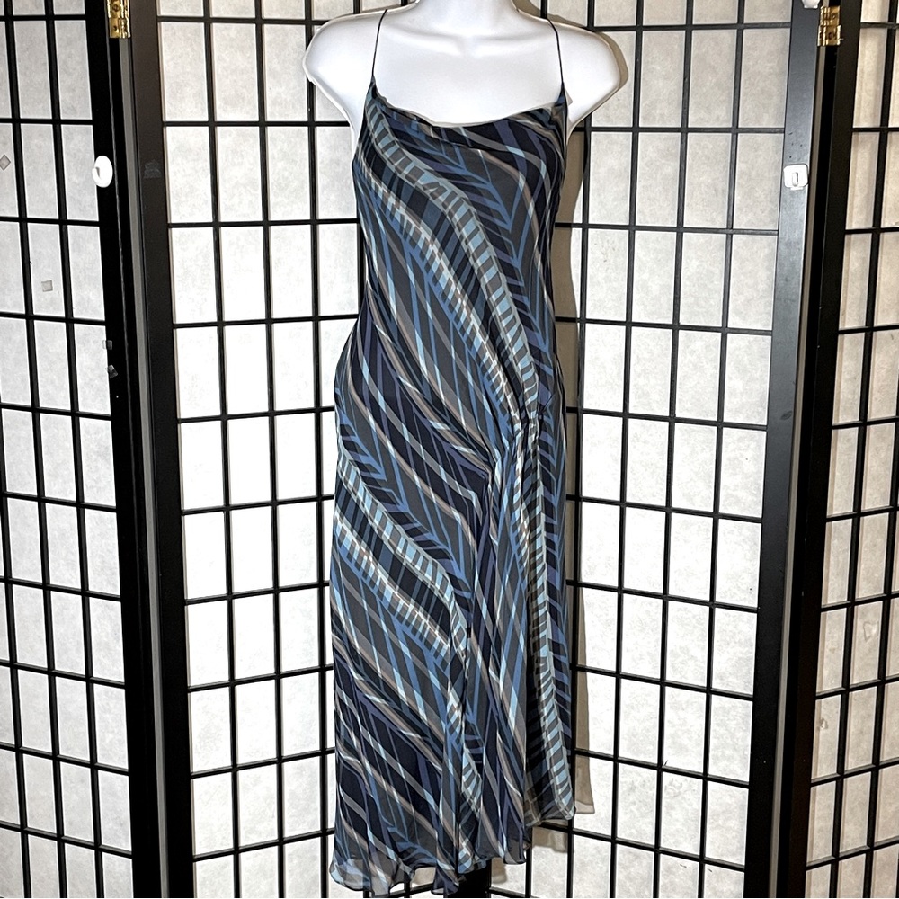 DKNY Blue and Black Geometric Midi Dress